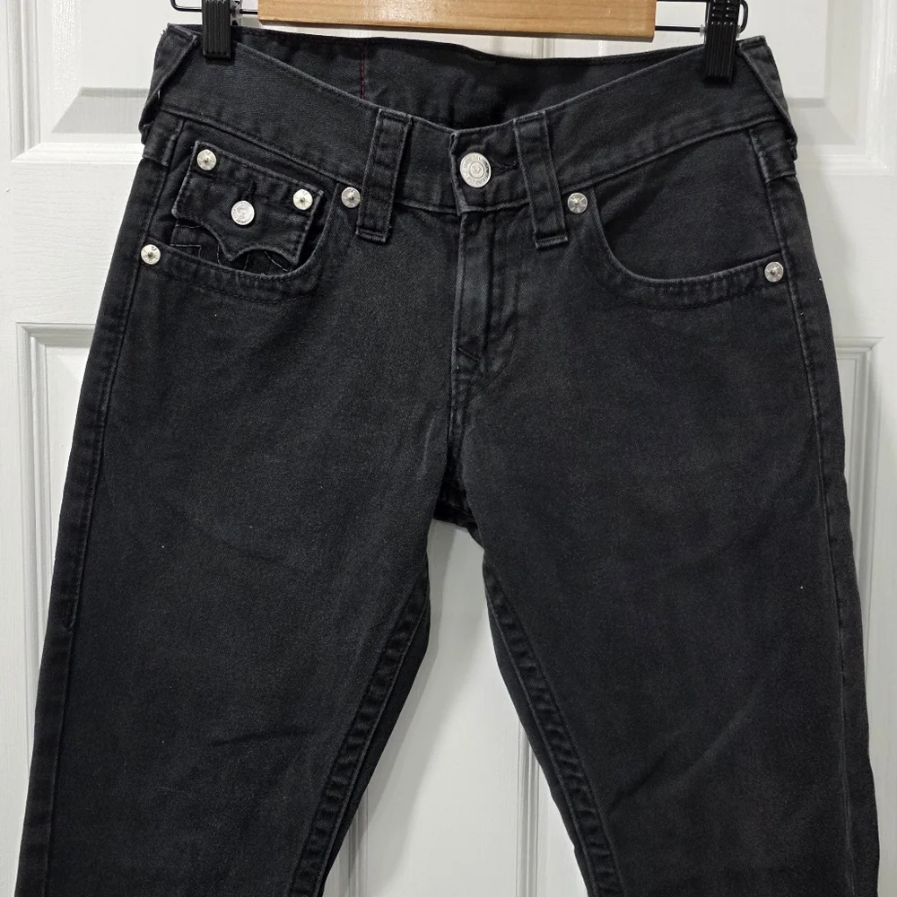 True Religion Section Straight Jeans Black Flap Pocket Low Rise Size 27